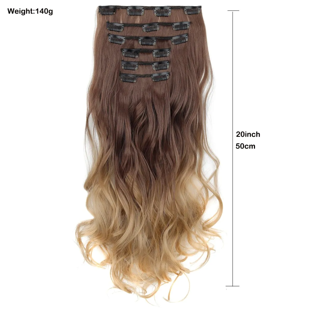 Grampo em extensões de cabelo 6 pçs peruca 20 Polegada longo ondulado sintético grosso trama dupla cabelo para mulheres cor gradiente uso diário — image 2