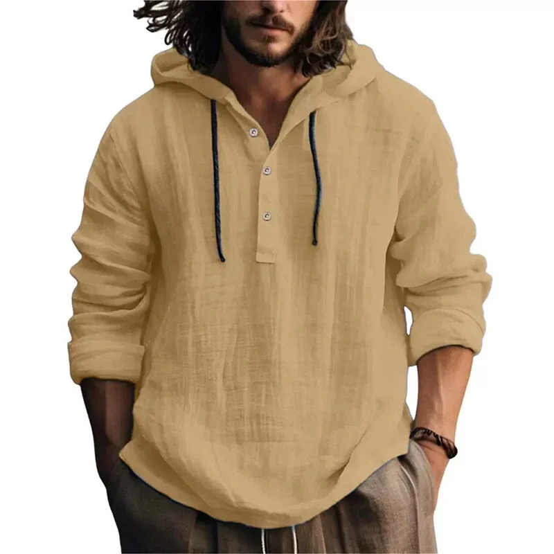 2025 New Men's Casual Blouse Cotton Linen Shirt Maluwag na Mga Nangungunang Long Sleeve Tee Shirt Spring Autumn Casual Men's Shirt Hoodie — image 9
