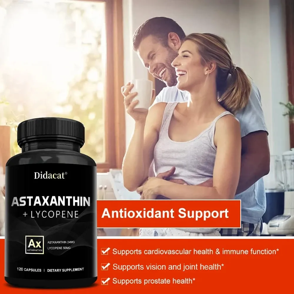 Icelandic Astaxanthin 24mg + Lycopene 50mg Heart Brain Joint Immune Antioxidant Dietary Supplement - 120 Capsules — image 5
