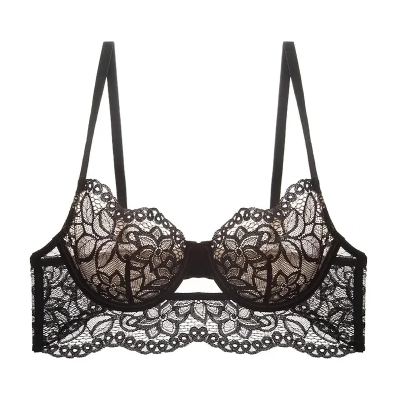 Sheer Mesh Bra Large Bust Minimizer Ultra Thin See Through Underwire Anti Sagging Push Up Sexy Lingerie Set Women S-XL MOYISU AB