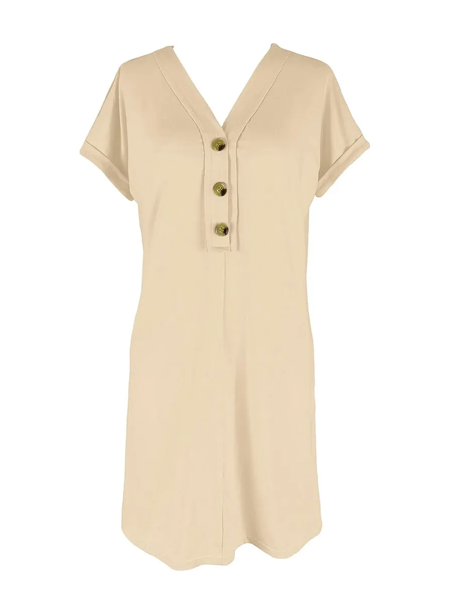 Solid Color Women Summer Dress V-Neck Short Sleeve Casual Mini Dresses Women's Loose Comfy Beach Party Vestidos Vestido de Mujer