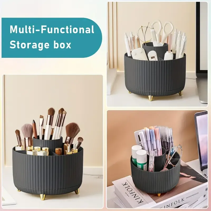 360° Rotating 5 Slot Makeup Brushes Holder Organizer Multi-Functional Desk Storage Cosmetics Storage for Vanity Desktop Bathroom — image 5