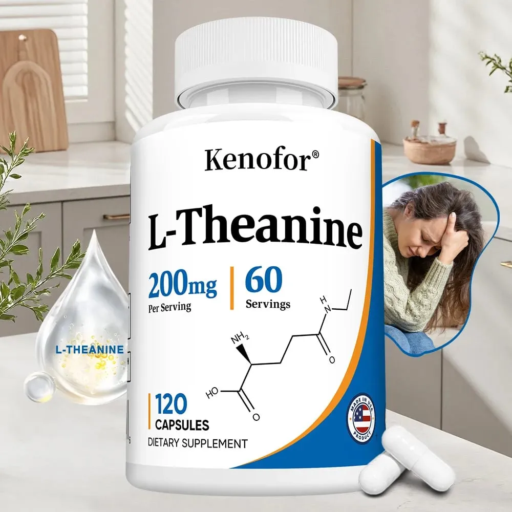 L-Theanine 200 Mg Extra Strength Theanine Supplement – Fokus och avslappningsstöd Förbättrad sömn, icke-GMO och glutenfri — image 1