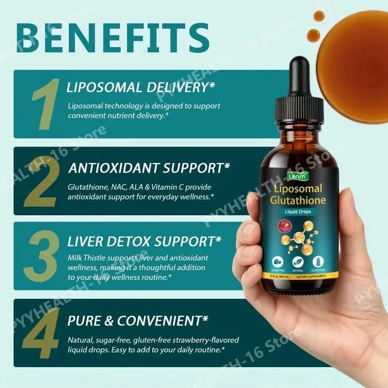 Lenm Liposomal Glutathione Liquid Drops Antioxidant Defense Support with Vitamin C and NAC Sugar Free and Gluten Free 60 ML