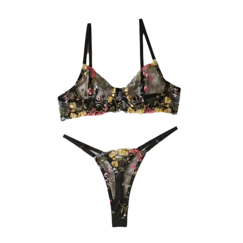 Versatile Transparent Lingerie Set Ultra-thin Elegant Panties Bra Set Push Up Bra Suit Women