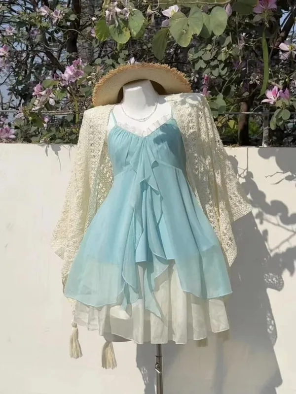 2026 mulher japonesa doce renda flor y2k estética bandagem vestidos grunge harajuku sem mangas retalhos vestido vintage chique — image 9