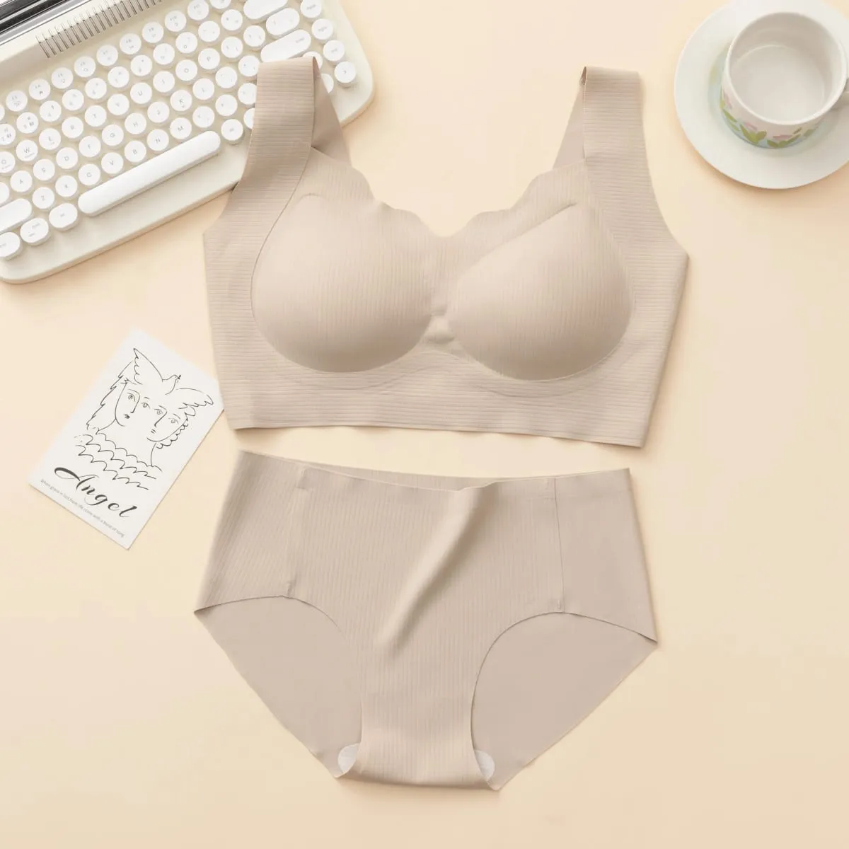 3 Sets Ribbed Wireless Wide Strap Bra & Matching Seamless Brief Lingerie Sets — image 4