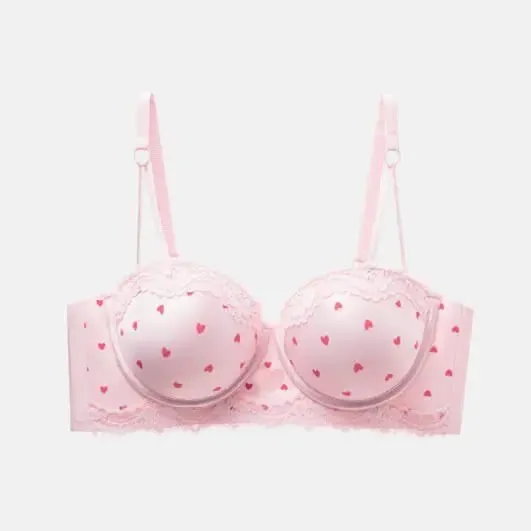 Kawaii doce coração renda sutiã conjunto de calcinha push up pequeno peito coleção lateral anti sag conforto roupa interior feminina 32-38 tamanho — image 14