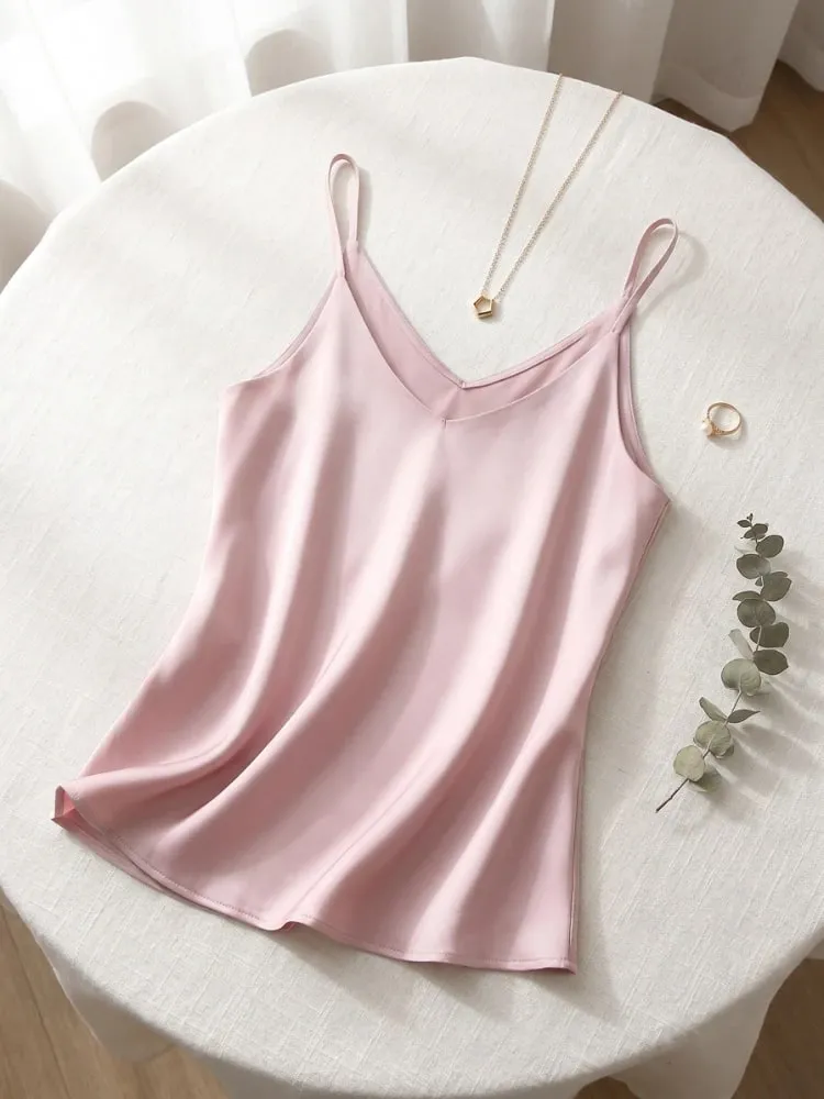 zjaiss Halter V Neck Basic White Cami 2026 Summer Spaghetti Strap Women Tank Top Sleeveless Satin Silk Tops Women'S Camisole — image 13