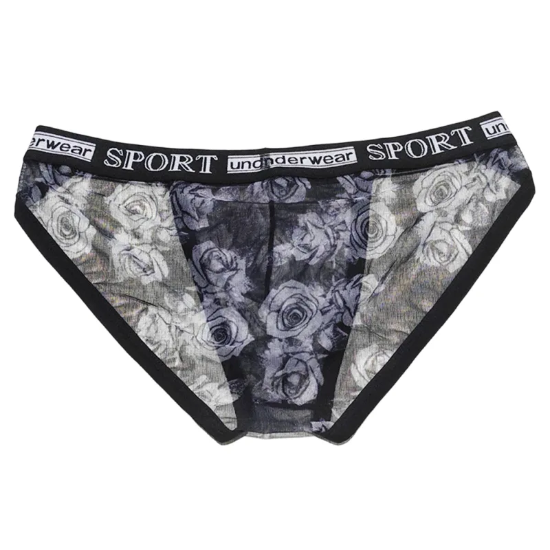 1pc Men Rose Printed Briefs High Fork Perspective Underwear Sexy Mesh Sheer Panties Breathable Comfortable Underpants — image 5