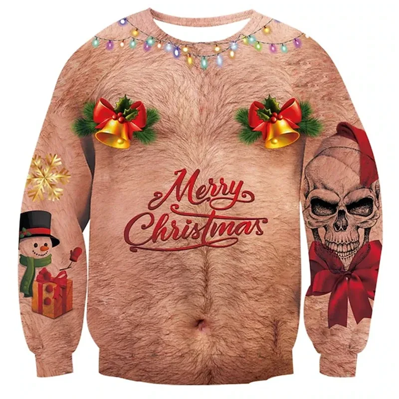 Jul ful tröja Rolig 3D-utskrift muskelmönster tröjor för män Nytt mode tröja fest Cosplay kostym julklapp — image 9