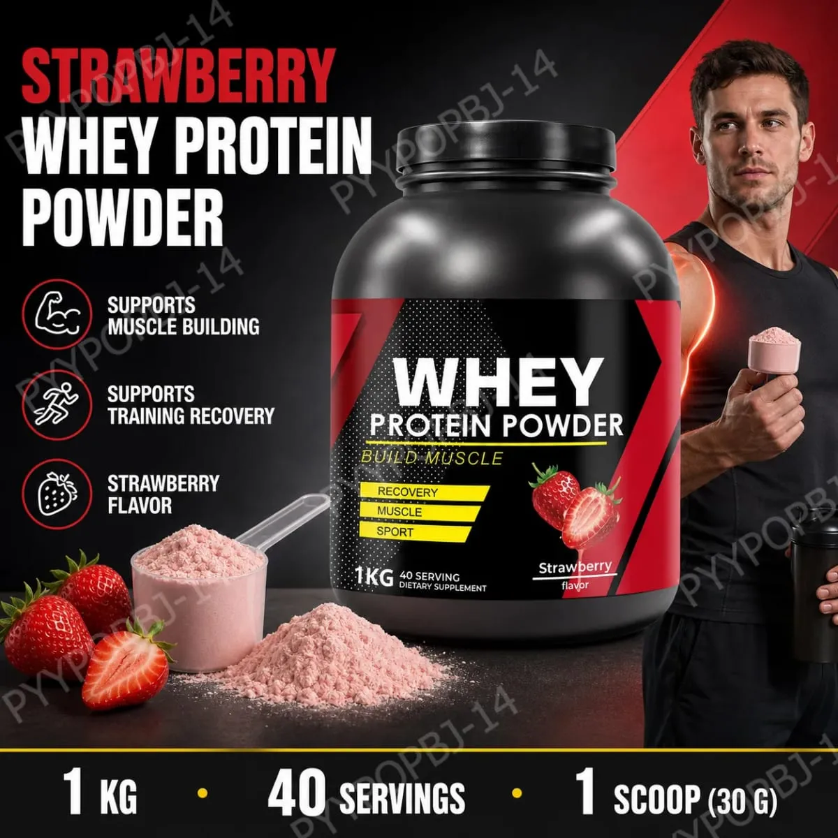 Strawberry Whey Protein Powder for Workout and Muscle Support Daily Protein Nutrition for Active Adults Sports Formula 1kg — image 2