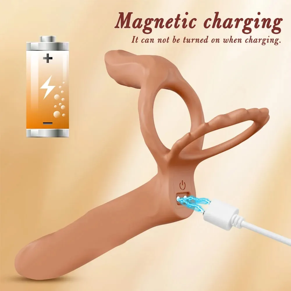 Vibrador de penetração dupla para casal, anel peniano de sêmen, anel peniano, ampliação do pênis, brinquedos sexuais vibratórios retardados para homens adultos — image 4