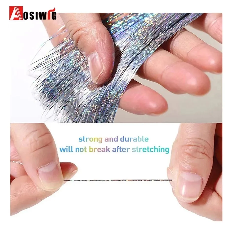 12Pcs/Pack Sparkle Blonde Hair Extensions Clip In Rainbow Shiny Sparkle Hair Tinsel Heat Resistant Sparkle Hair Extensions For W — image 4