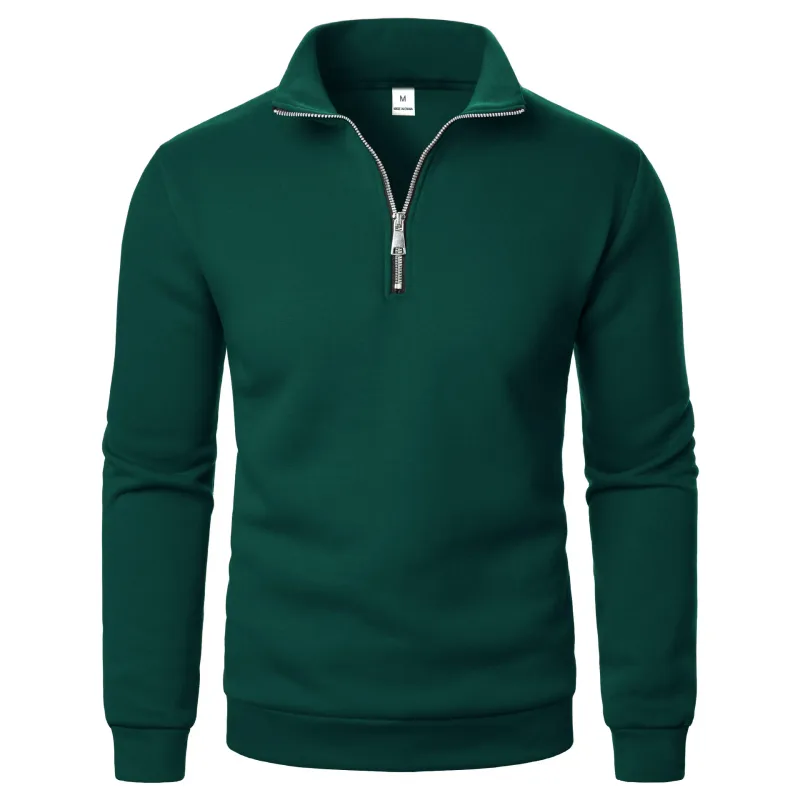 Primavera e outono novo casual meio zíper levante-se gola hoodie tendência simples e solto oversized velo moletom com capuz masculino — image 6