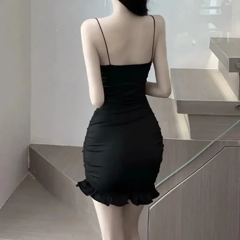 Mini vestido de alças irregulares com babados, moda elegante, roupas noturnas, festa, verão, vestidos bodycon — image 3