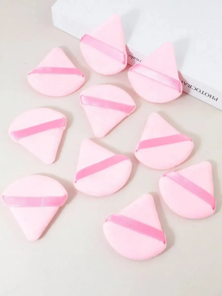 10 Pcs Triangle Velvet Powder Puff Pizza Flours Mini Face Makeup Sponge Cosmetics Washable Lightweight Makeup Tool — image 2
