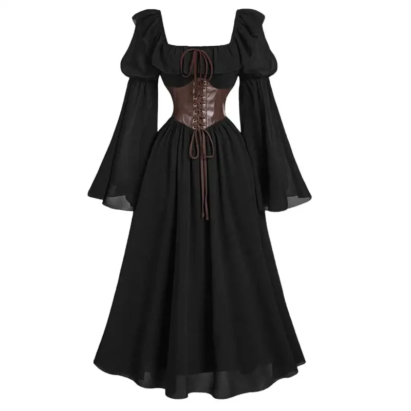 Medieval European and American Halloween New Women's Palace Vintage Dress Horn Sleeve Waist Square Neck Bat Sleeve Long Dress — image 11