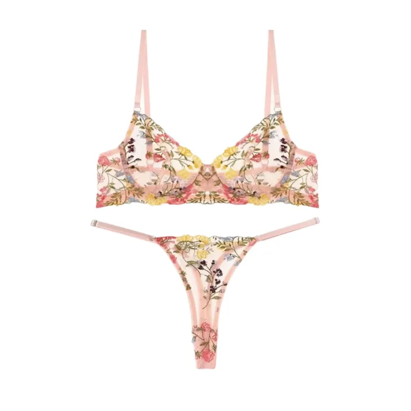 Sheer Intimates Transparent Lingerie Set Ultra-thin Elegant Embroidery Floral Underwear Push Up Panties Bra Set Honeymoon — image 7