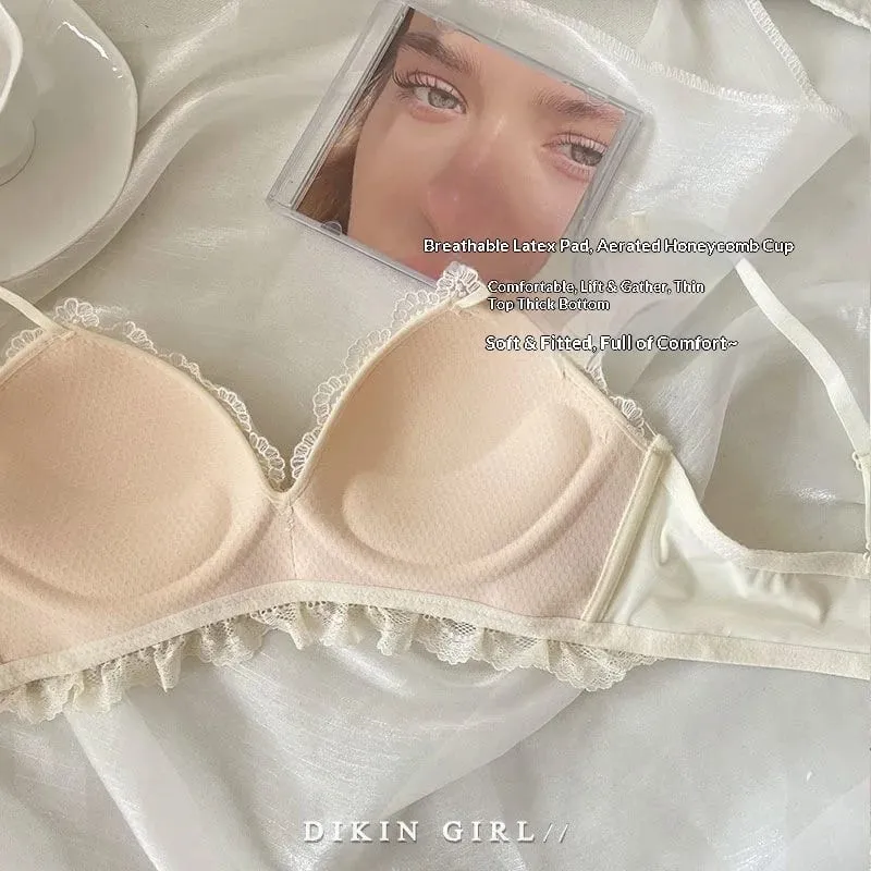 Conjunto de sutiã bordado de renda sexy com peito pequeno reunido para coleção acessório seios sem jantes de aço conjunto de roupa interior — image 4