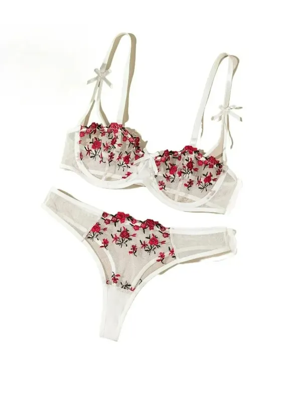 Night Beautiful Sexy Women 2 Piece Floral Embroidery Underwear Sexy Erotic Lingerie Underwear Set — image 12