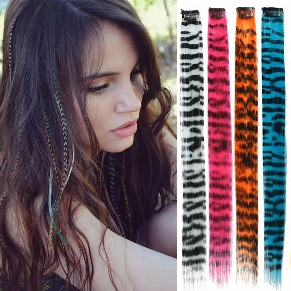 1Pc Clip-in Stripe Printed Synthetic Hair Colorful Long Straight Hair Pieces clip in Hair Extensions for Daily or Christmas wear — image 5