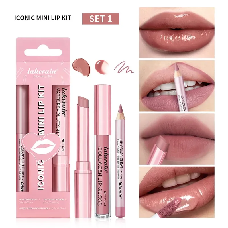 5 Color Lip Liner + LIPSTICK Set and Lip Stain Easy Coloring Matte Lip Kit Lipstick Long Lasting Red Lipstick Lip Makeup Set