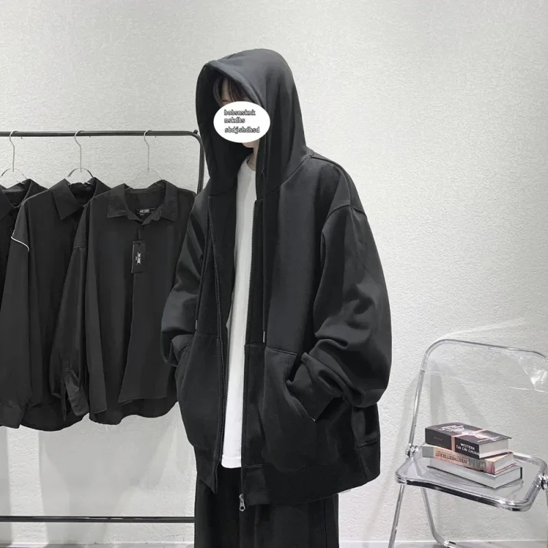 Moda masculina com capuz cardigan outono moletom com capuz cor sólida jaqueta clássica manga longa com zíper casaco casual roupas masculinas — image 6