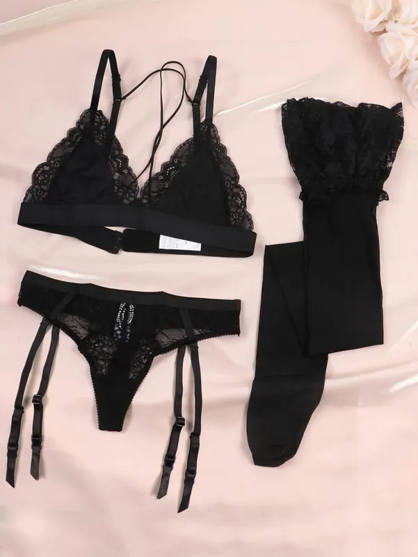 Varsbaby Women Lace Bra Set Non Padded Bra Panty Garter Stockings Summer Underwear Lingerie Sexy — image 8