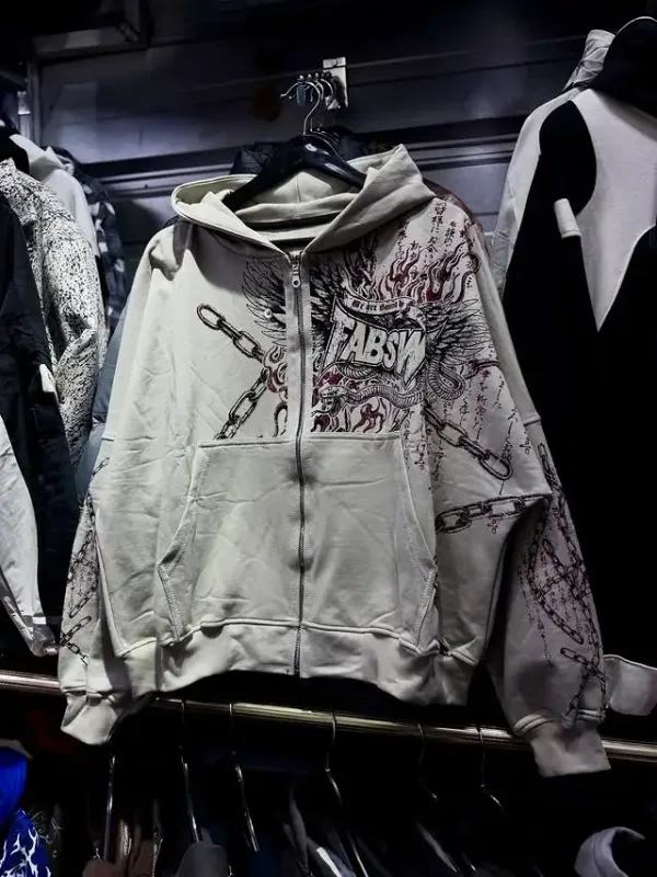 Mens Zip Up Hoodie Azul Escuro Asas Imprimir Gráfico Exclusivo Y2K Streetwear Americano Urbano Pulôver Roupas Juvenis Moletom Com Capuz — image 7