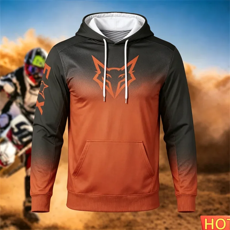 Autumn/Winter Men's Racing Hoodie Outdoor Cycling Hooded Pullover Fox Pattern Pocket Hoodie Sports Mga Motorcycle Hooded Sweatshirt — image 2