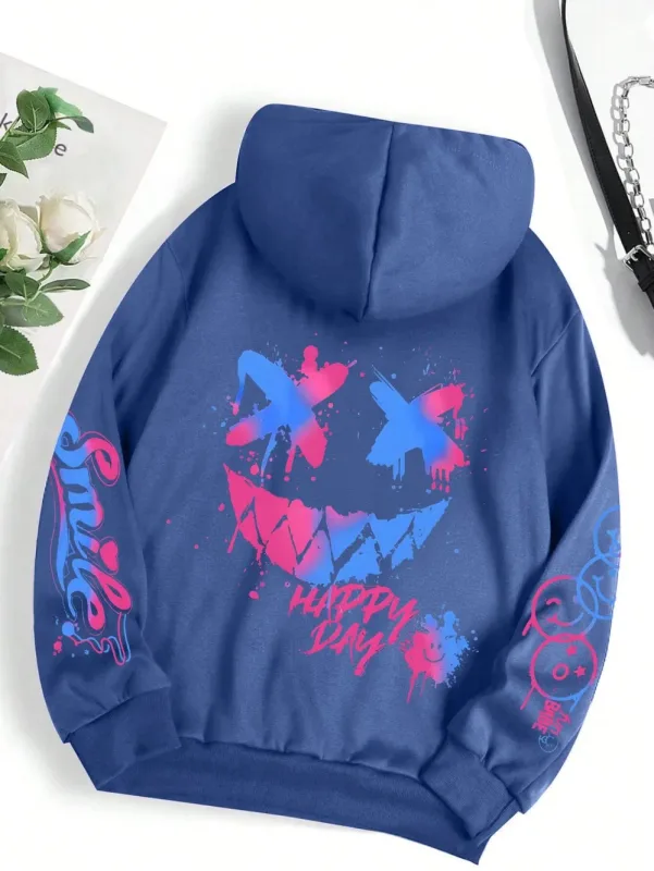 Novo outono masculino personalizado rosto sorridente impressão confortável respirável moletom com capuz ao ar livre moda de rua com capuz sweatshi — image 16