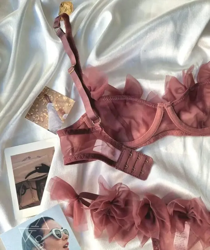 Florido/sexy malha lingerie tanga conjunto quente flertar meia xícara sutiã ultra-fino roupa interior feminina confortável senhoras sutiãs — image 6