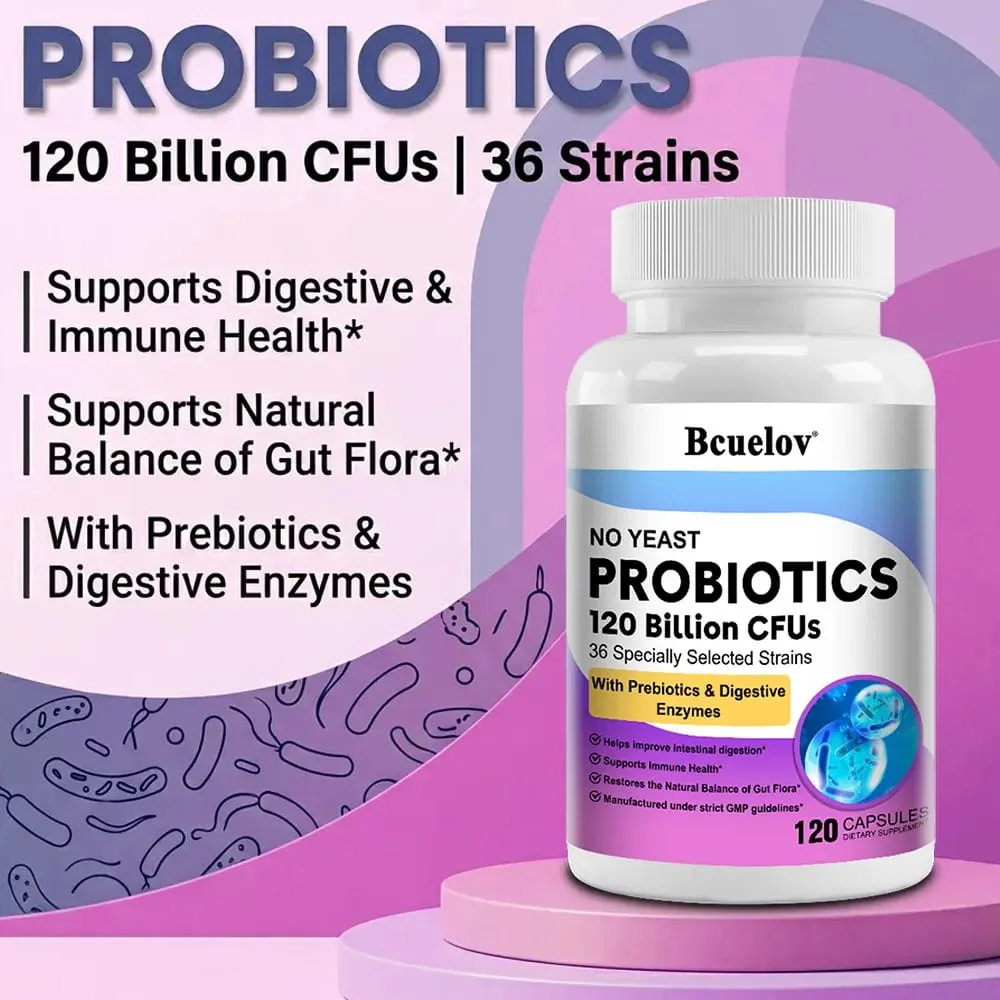 Probiotics 120 Billion CFU 36 Strains + Prebiotics + Digestive Enzymes Gut Digestion & Immune System Support Regulates Mood — image 3