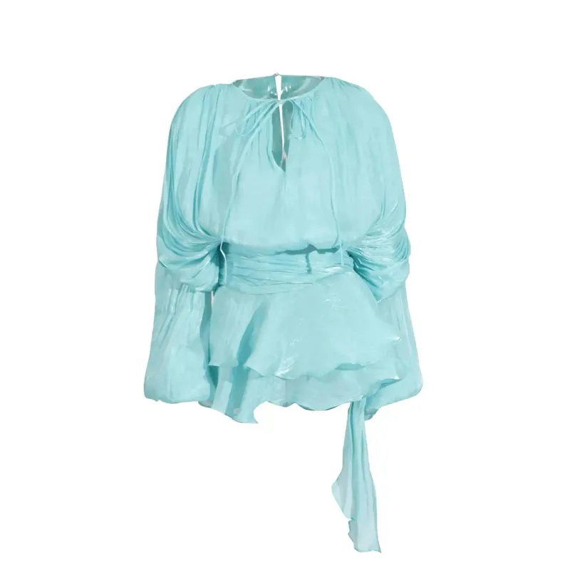 Beige Top Solid Blouse Mini Dresses Para sa Babae V Neck Long Sleeve Spliced Lace Up Sweet Style Dress Pambabaeng Damit Fashion P7WI — image 13