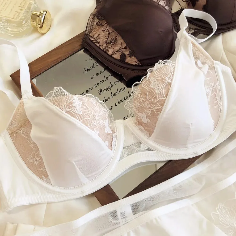الفرنسية الرجعية اللون كتلة الدانتيل الصدرية مجموعة لينة Underwire الحد الأدنى رقيقة كأس رفع دعم مجموعة الملابس الداخلية النساء حجم 34-40ABC — image 4