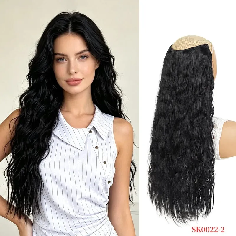 Synthetic Wig Extensions Long Curly Corn Perm One Piece Clip In Hairpiece for Women Instant Length