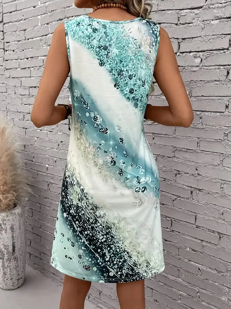 Women's Spring and Summer Elegant Irregular Pattern Fashion Printed Sleeveless Casual Dress — image 2