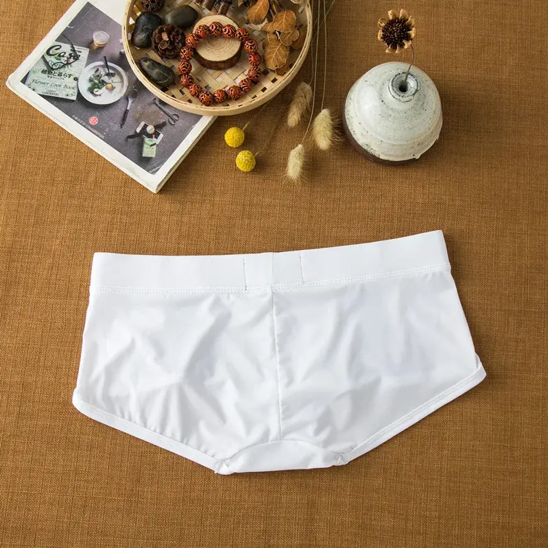 Cueca masculina de seda com leite de ângulo plano, confortável e adequada para a pele, respirável, sedosa, suave, secagem rápida, boxers baixos — image 4