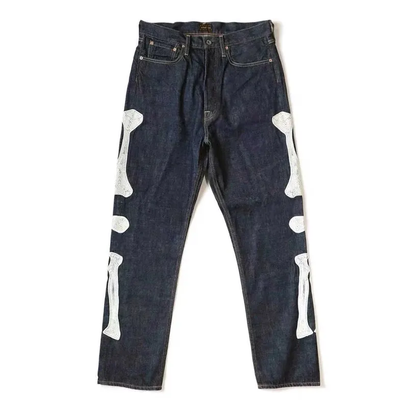 Japan Style New Arrival KAPITAL Hirata Kazuhiro Bone Skeleton Embroidered Pattern Casual Jeans for Men
