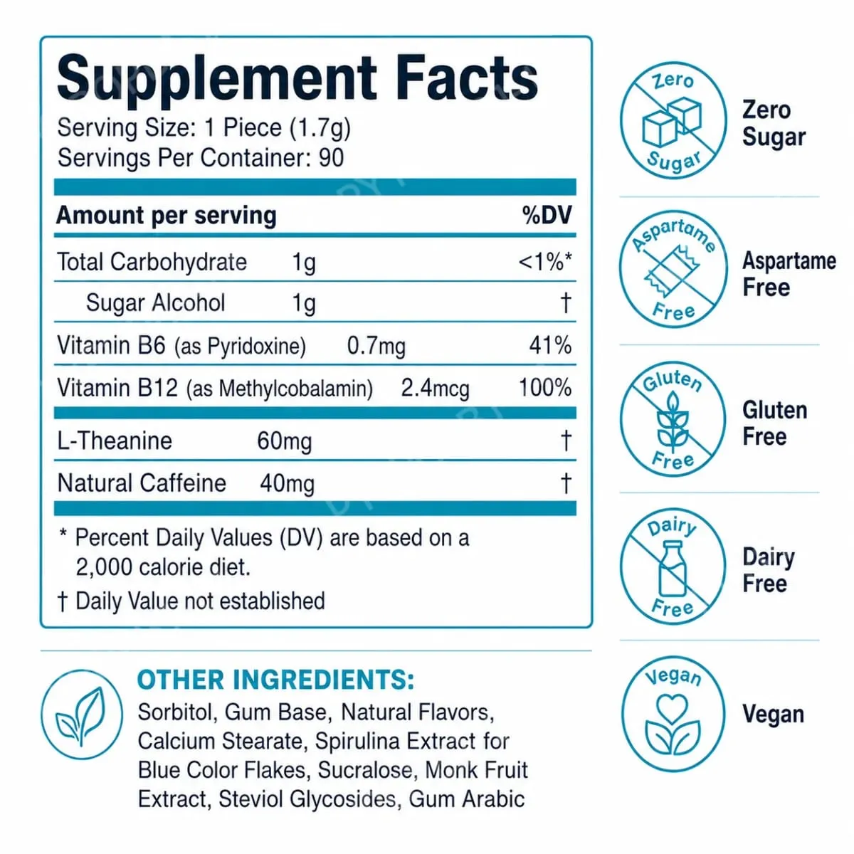 L-Theanine Chews Supplement Supports Natural Alertness Relaxation Peppermint Flavor Vegan Gluten Free — image 5