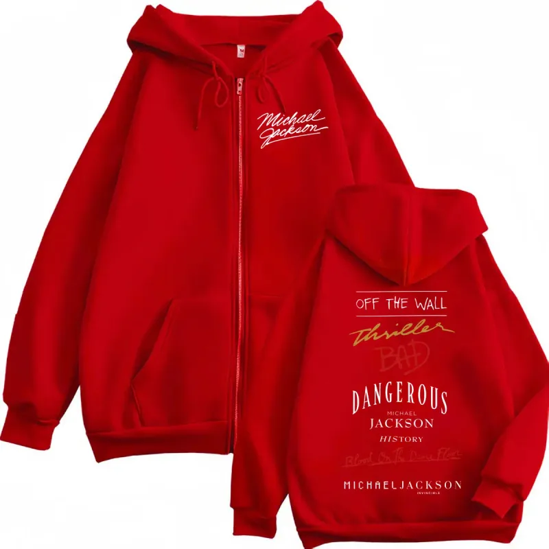 Cantor de rock dos anos 90 Michael Jackson Álbum Impressão Zíper Moletom Com Capuz Moda de Alta Qualidade Zip Up Pulôveres Homens Mulheres Moletons Oversized — image 6