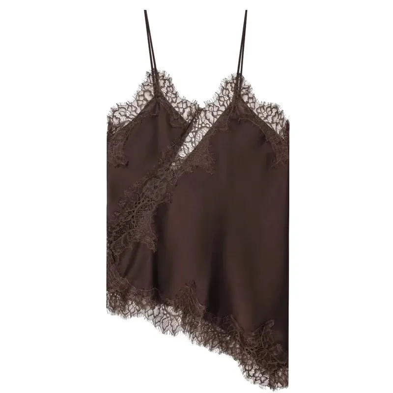 2025 Žena Asymetrické Slip Top Ženy Sexy Černá Žlutá Modrá Top Krajka Tanky & Camis Elegantní Košilka bez rukávů Y2K bez zad — image 9