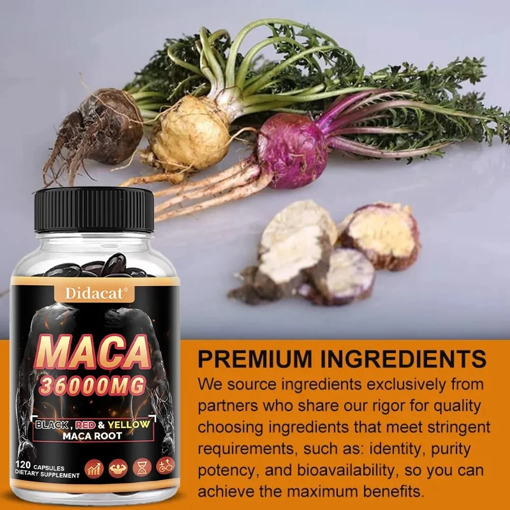 Organic Maca gyökérpor kapszula fekete + piros + sárga maca gyökér kivonattal férfiaknak és nőknek - 120 kapszula — image 2
