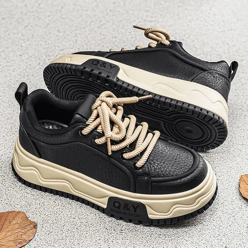 Men's Height Increasing Thick Sole Platform Shoes Fashion Leather Casual Skateboard Sneakers Streetwear — image 4