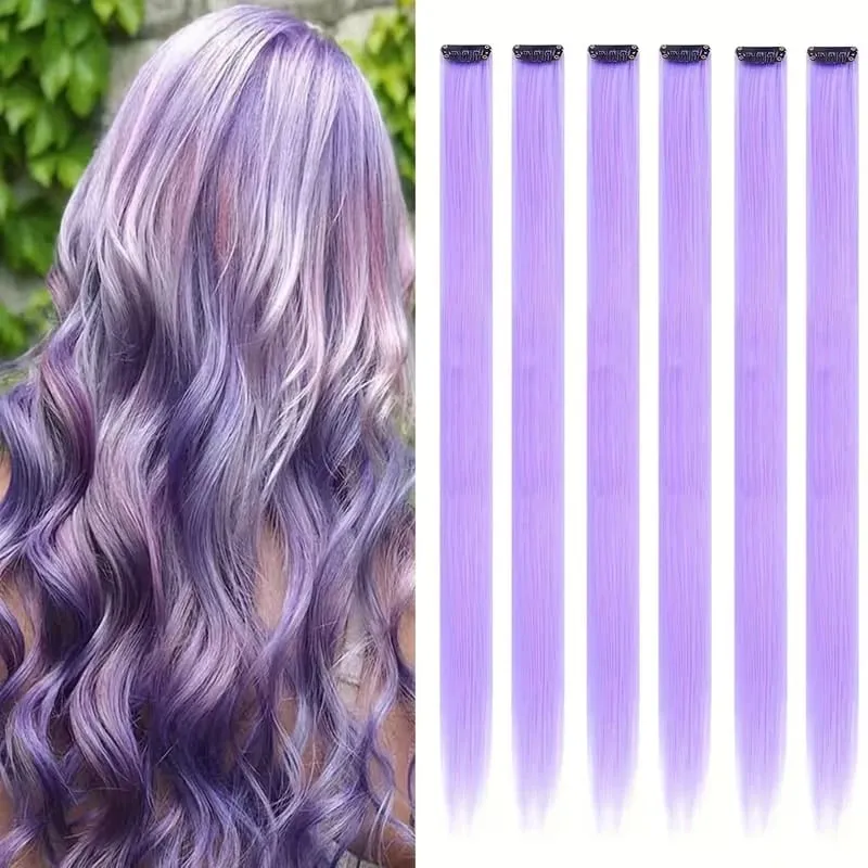 22Inch Synthetic Long Straight 6pcs Hair Extension Clip in Fashion Color Hair Rainbow for Women Daily Use — image 10