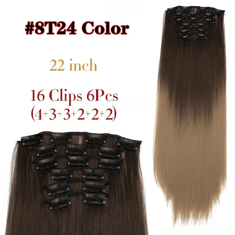 Black Clip In Extensions Straight 22" Long Synthetic Thick Clips On Hair Piece For Women 6Pcs/Set Curly Full Head Weddings Daily — image 31