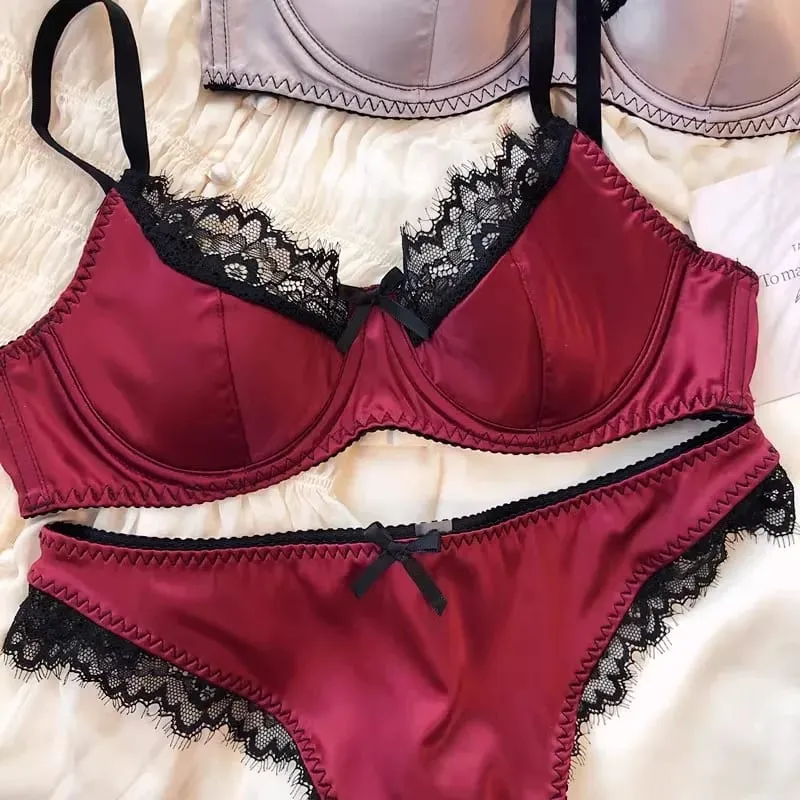 French Thin Cup Lingerie Set Lace Push Up Bra Fashion Women Silk Fabric Underwear High Quality Intimates Bras and Panties — image 6