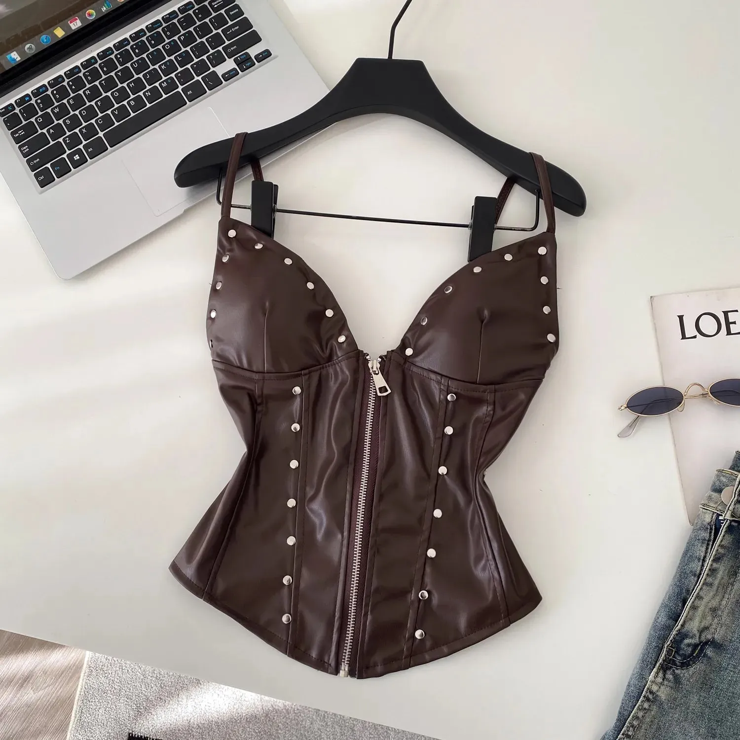 Chic sexy PU basic Camis Fashion Tank Top Women Summer Crop Top Bodysuits Hotsweet Streetwear — image 7