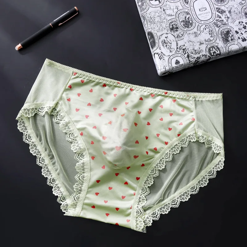 Calcinha de cetim sissy masculina, tamanho grande, sexy, renda transparente, lingerie brilhante, cintura média, laço em u, bolsa convexa — image 19